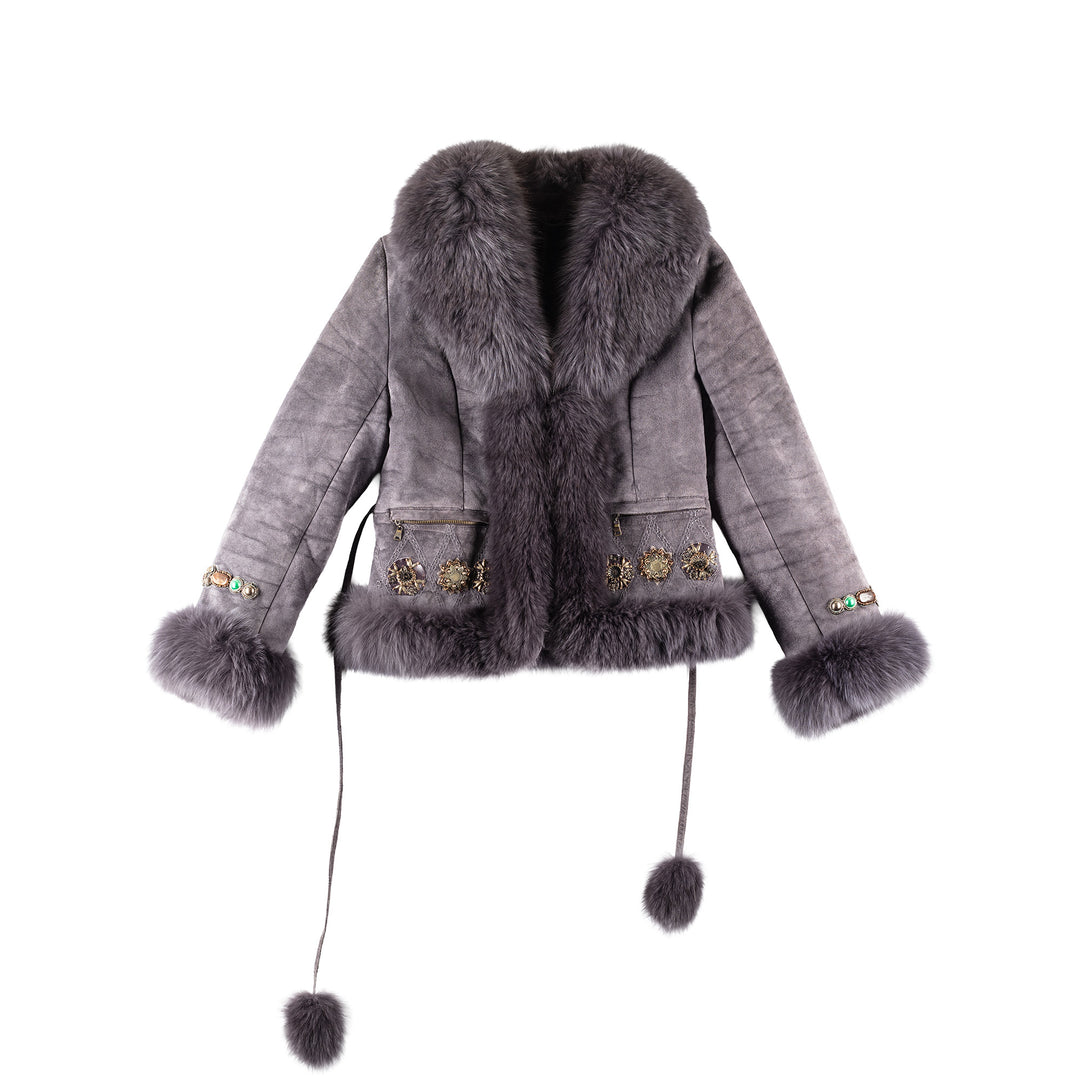 Vintage 00's Women Sheepskin Coat in Purple