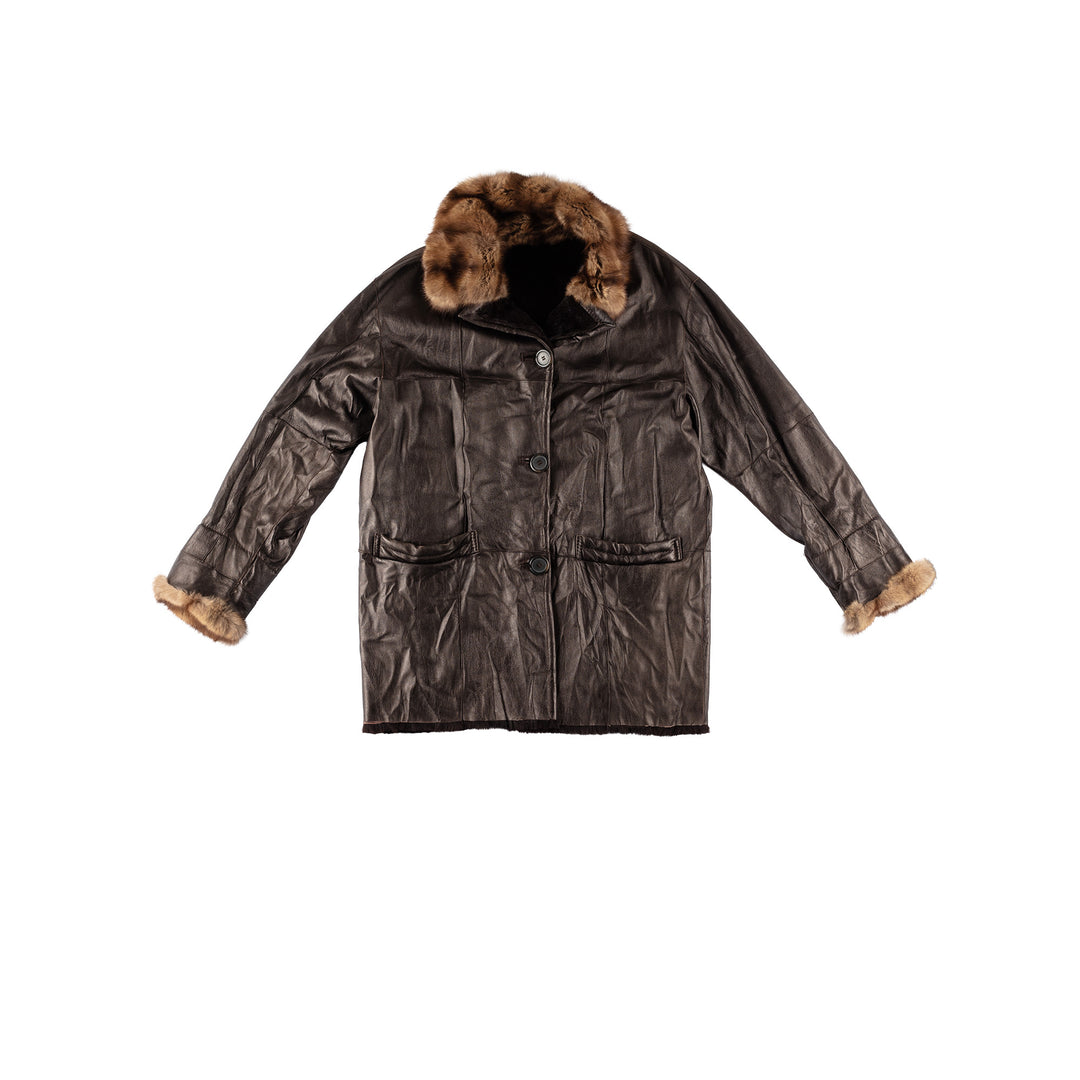 Vintage 80's Women Sheepskin Coat in BrownMN632