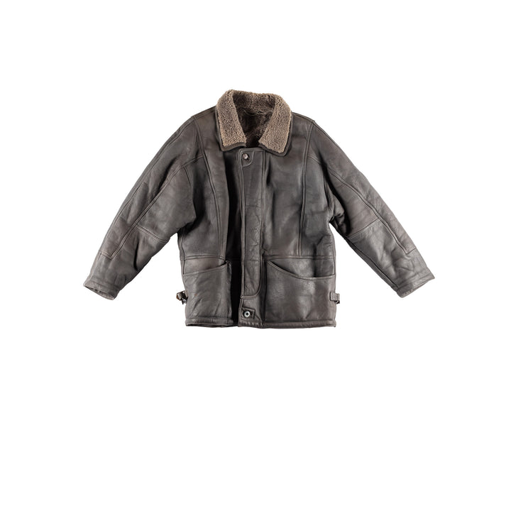 Vintage 80's Men Sheepskin Coat in GrayVN458