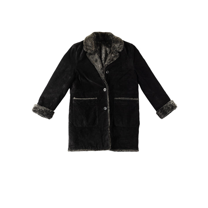 Vintage 80's Women Faux Sheepskin Coat in BlackMN350