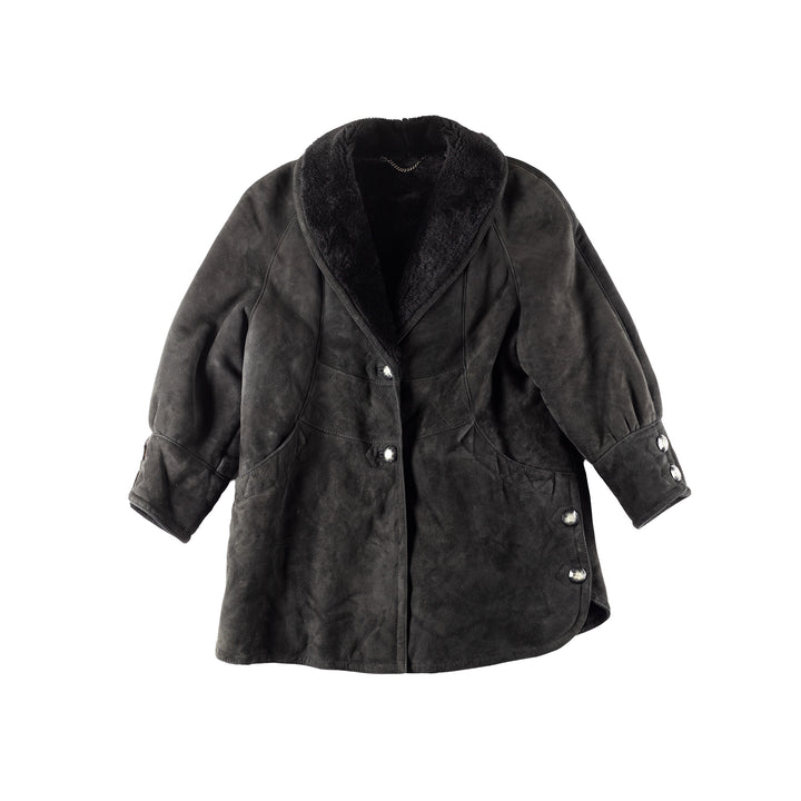 Vintage 90's Women Sheepskin Coat in Black