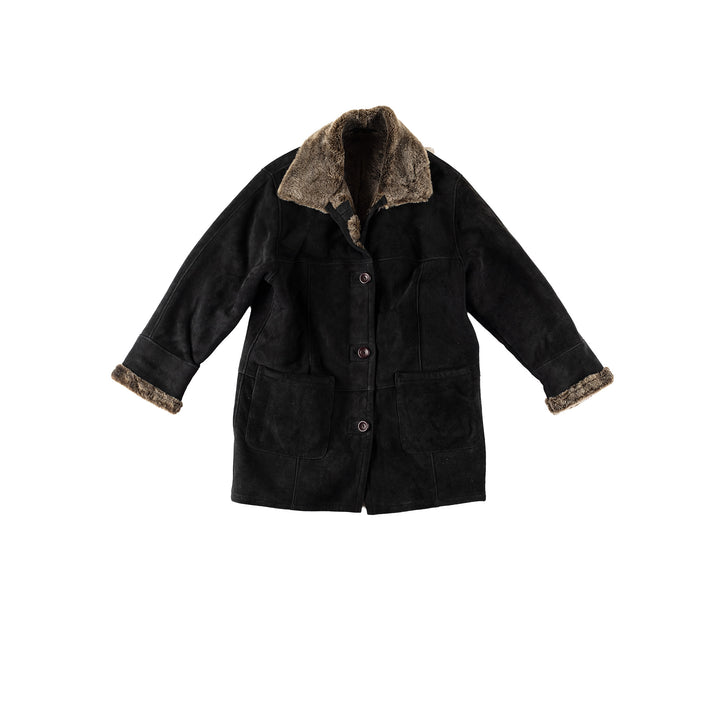 Vintage 80's Women Sheepskin Coat in BlackMN708