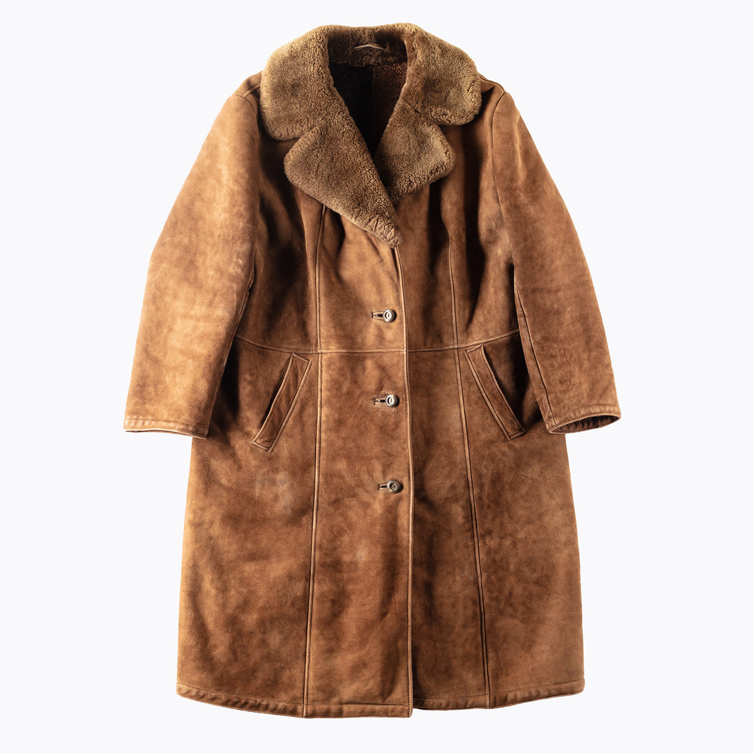 Vintage 70's Women Sheepskin Shearling Coat in Brown