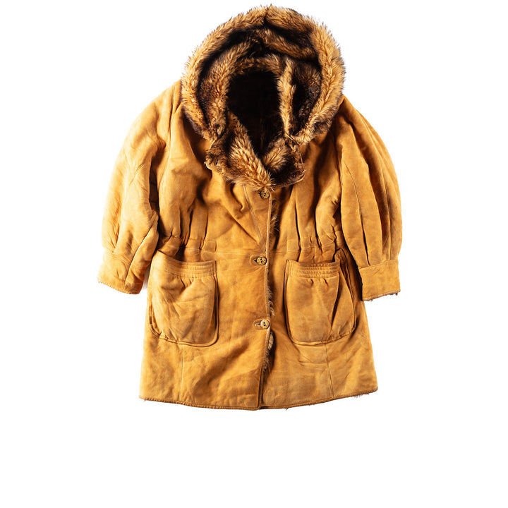Vintage 80's Women Faux Sheepskin Coat with Hood
