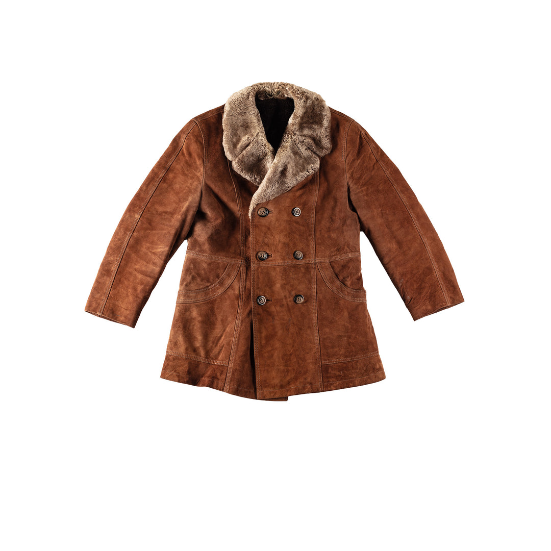 Vintage 80's Men Faux Sheepskin Coat in BrownVN362