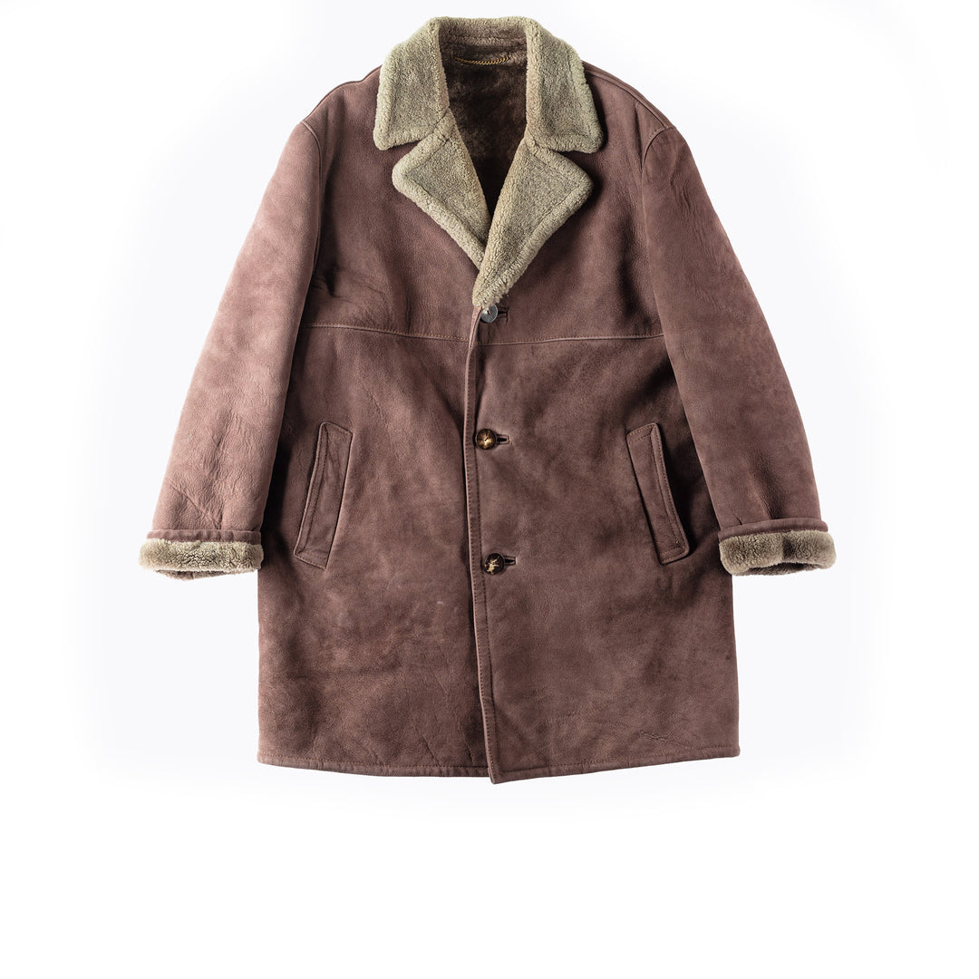 Vintage 70's Men Sheepskin Shearling Coat in Brown