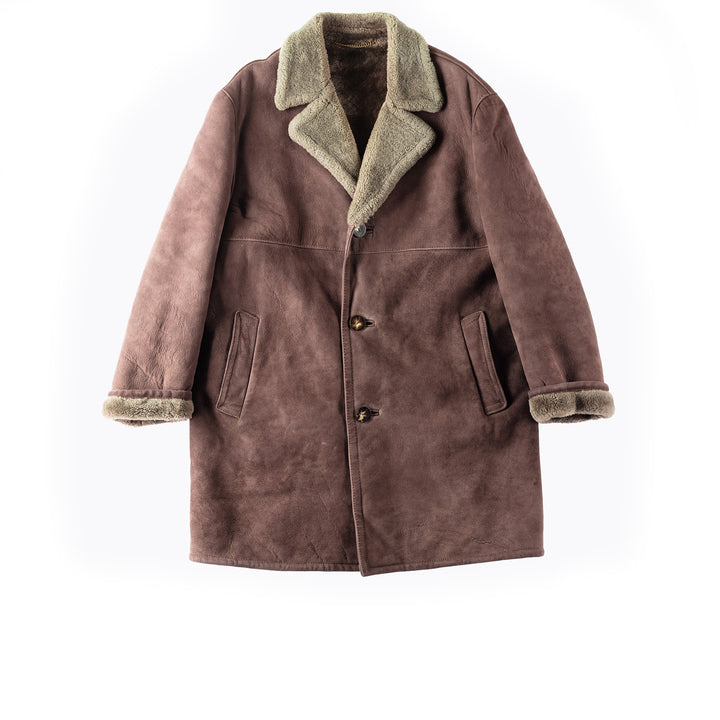 Vintage 70's Men Sheepskin Shearling Coat in Brown