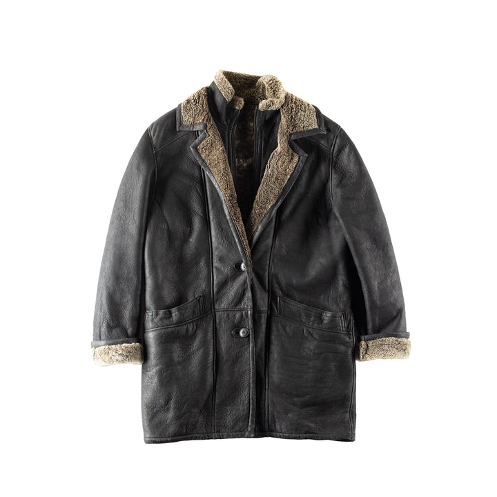 Vintage 80's Men Sheepskin Coat in Black