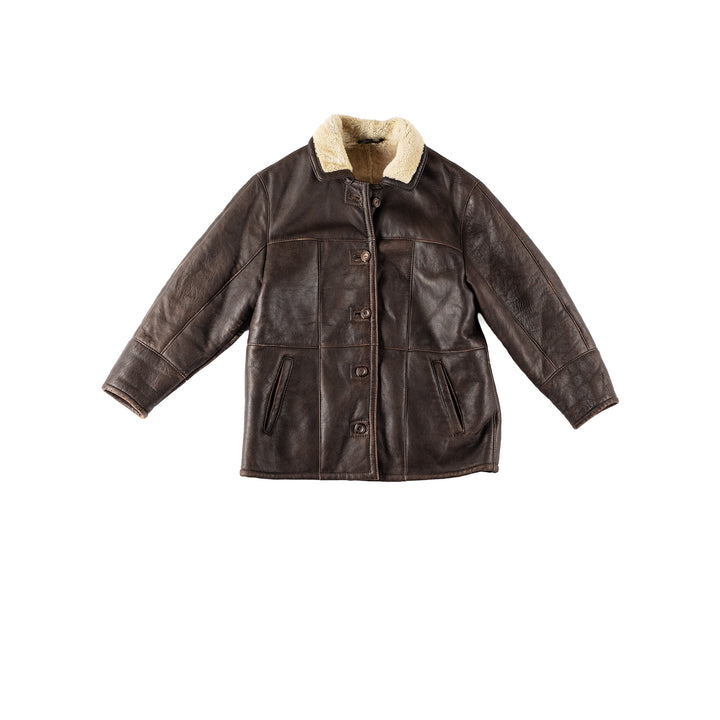 Vintage 90's Women Sheepskin Shearling Coat in BrownMN536