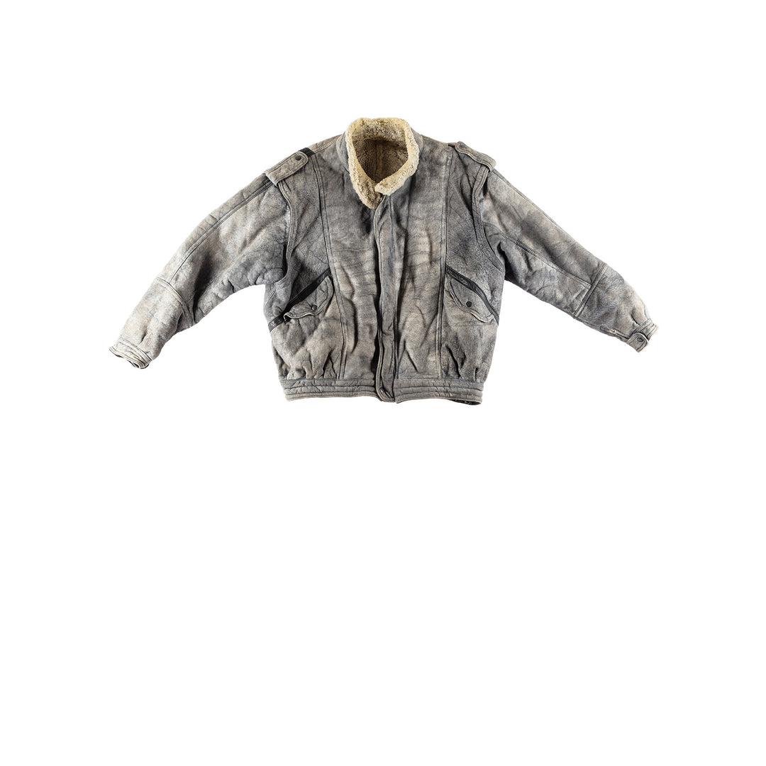 Vintage 80's Men Sheepskin Jacket in GrayVN758