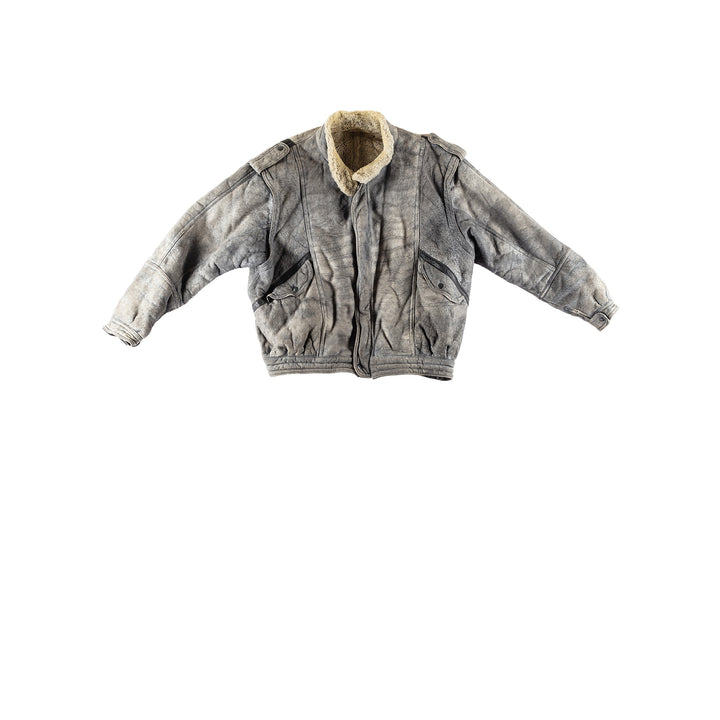Vintage 80's Men Sheepskin Jacket in GrayVN758