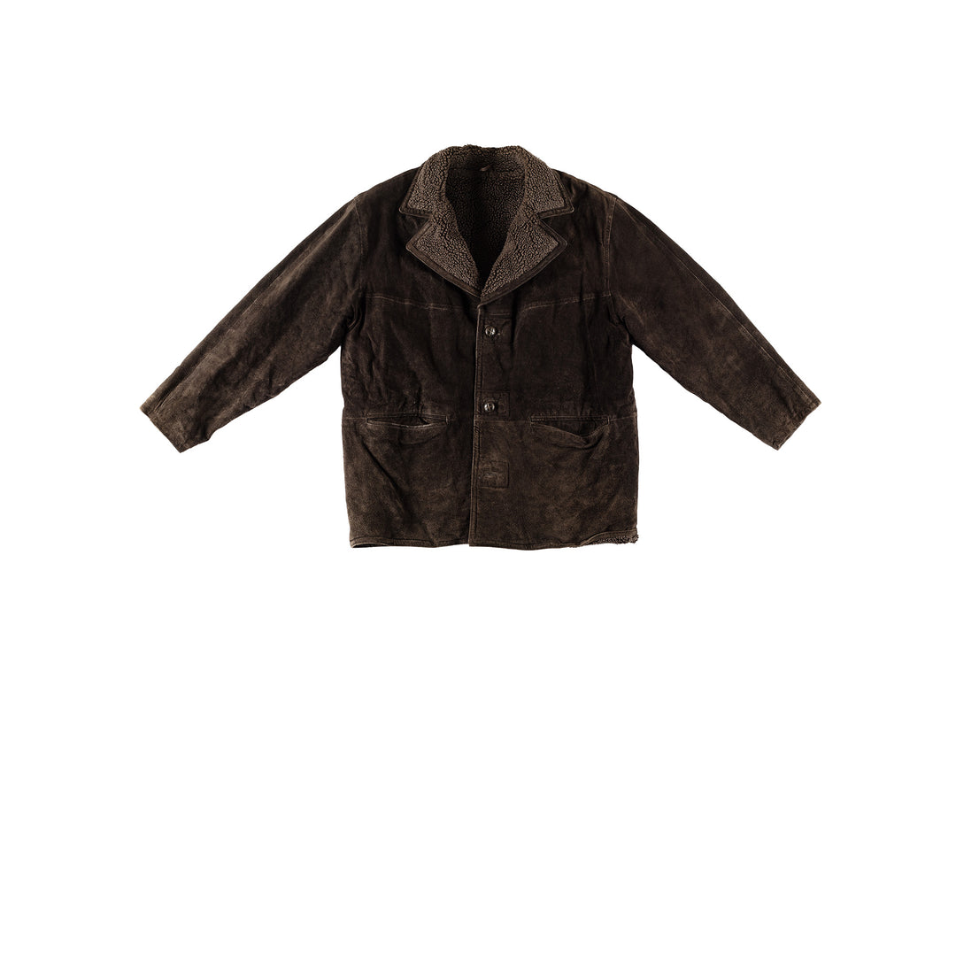 Vintage 80's Men Faux Sheepskin Coat in BrownVN644