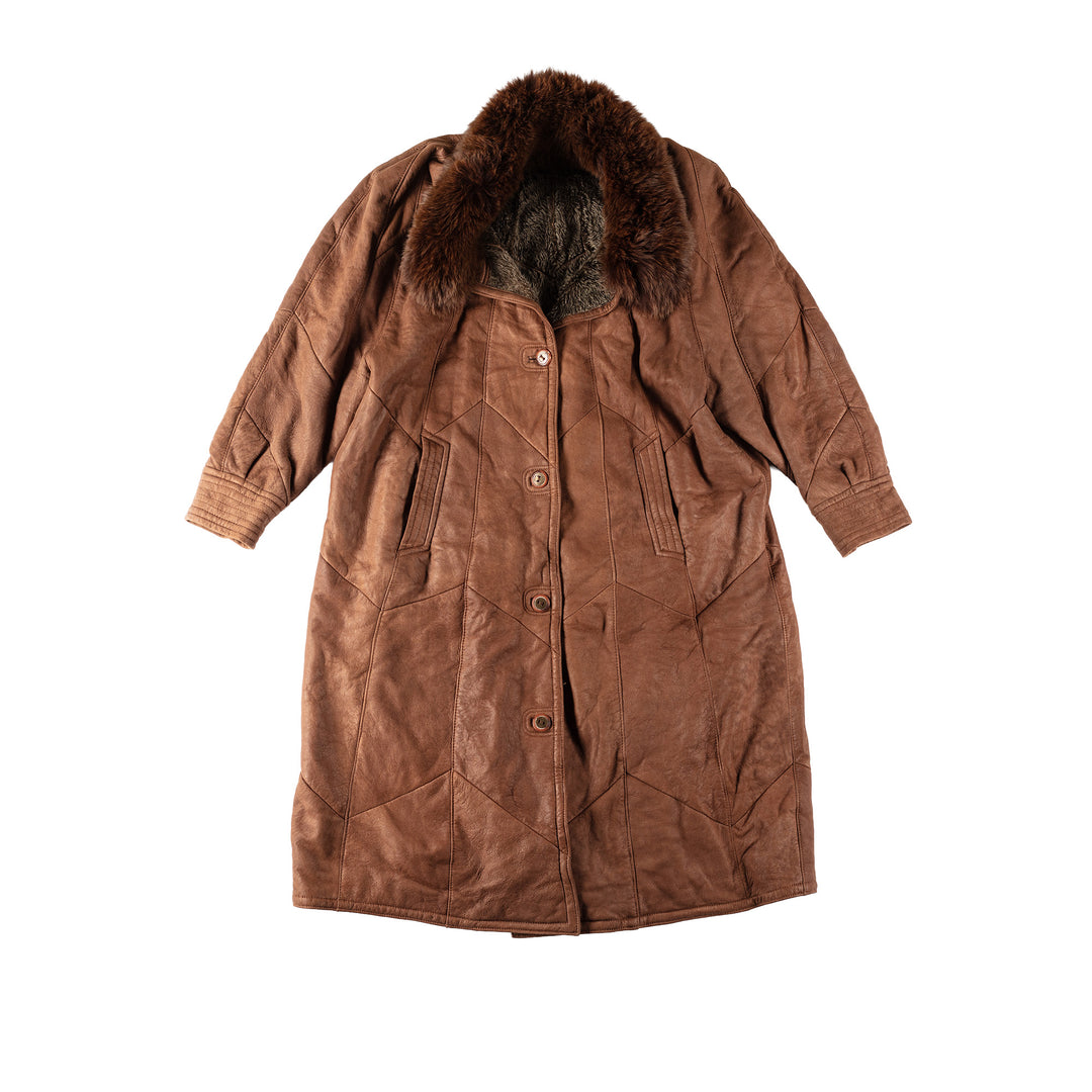 Vintage 80's Women Sheepskin Coat in BrownMN544
