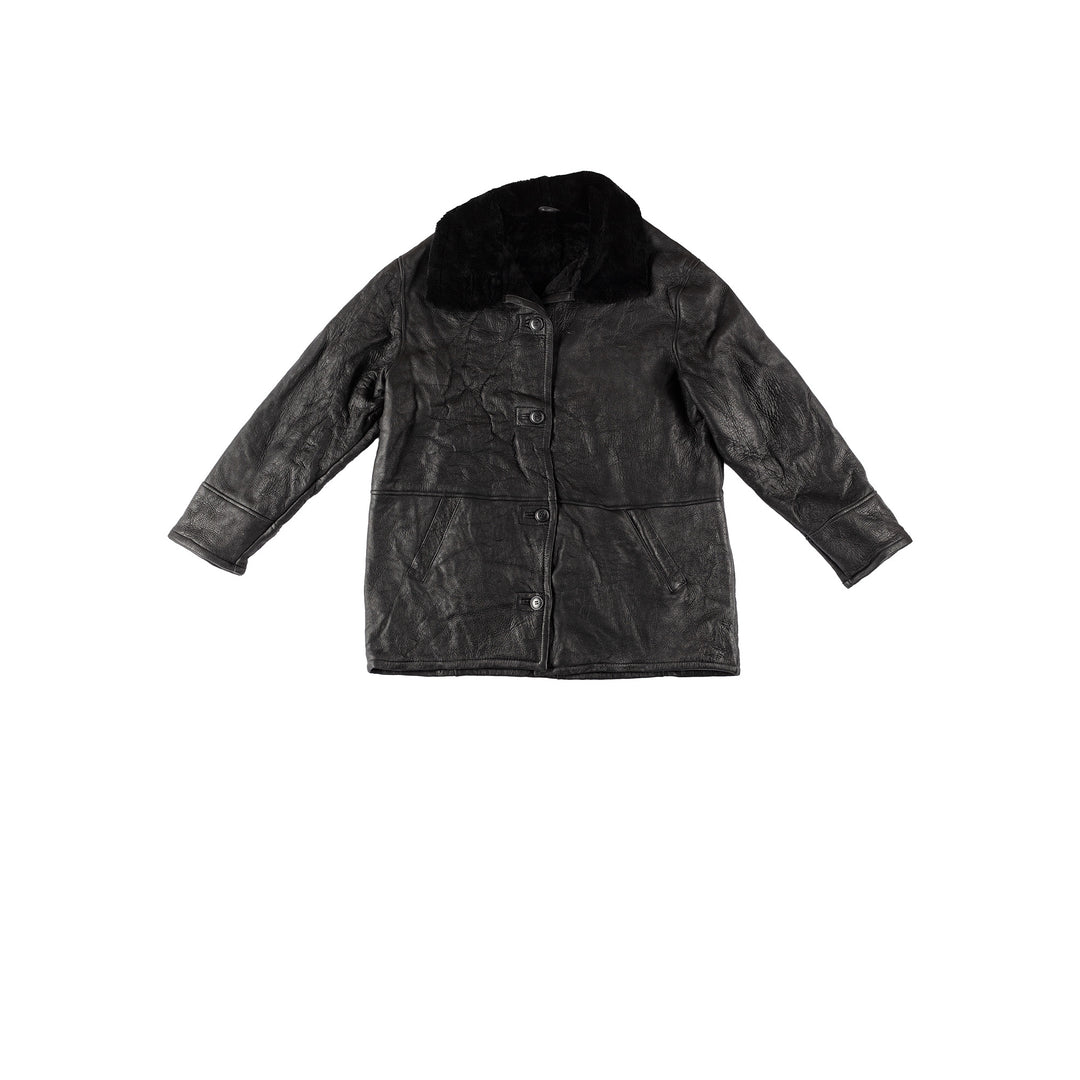 Vintage 80's Men Sheepskin Coat in BlackVN664