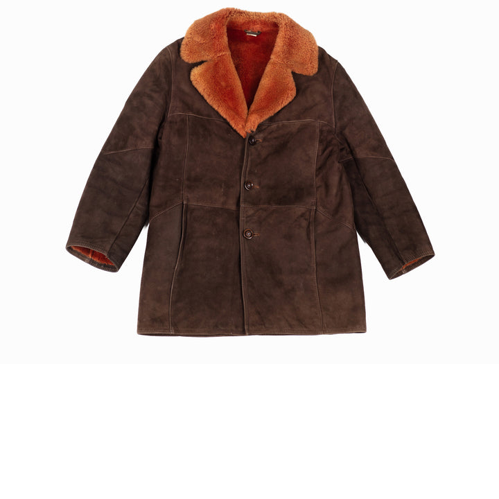 Vintage 70's Men Sheepskin Shearling Coat in Brown