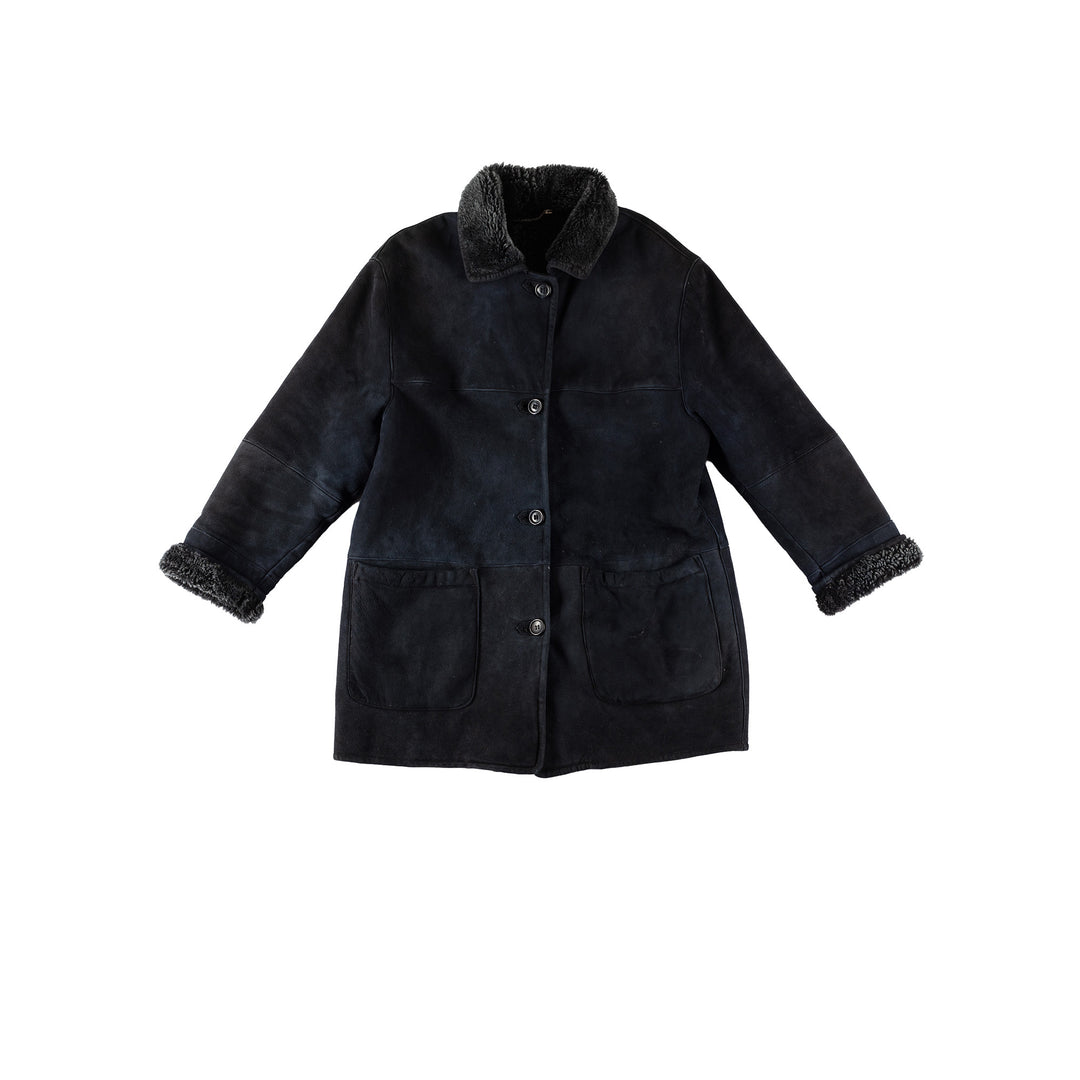 Vintage 80's Women Sheepskin Coat in BlueMN721