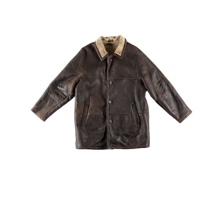 Vintage 80's Men Sheepskin Coat in BrownVN768