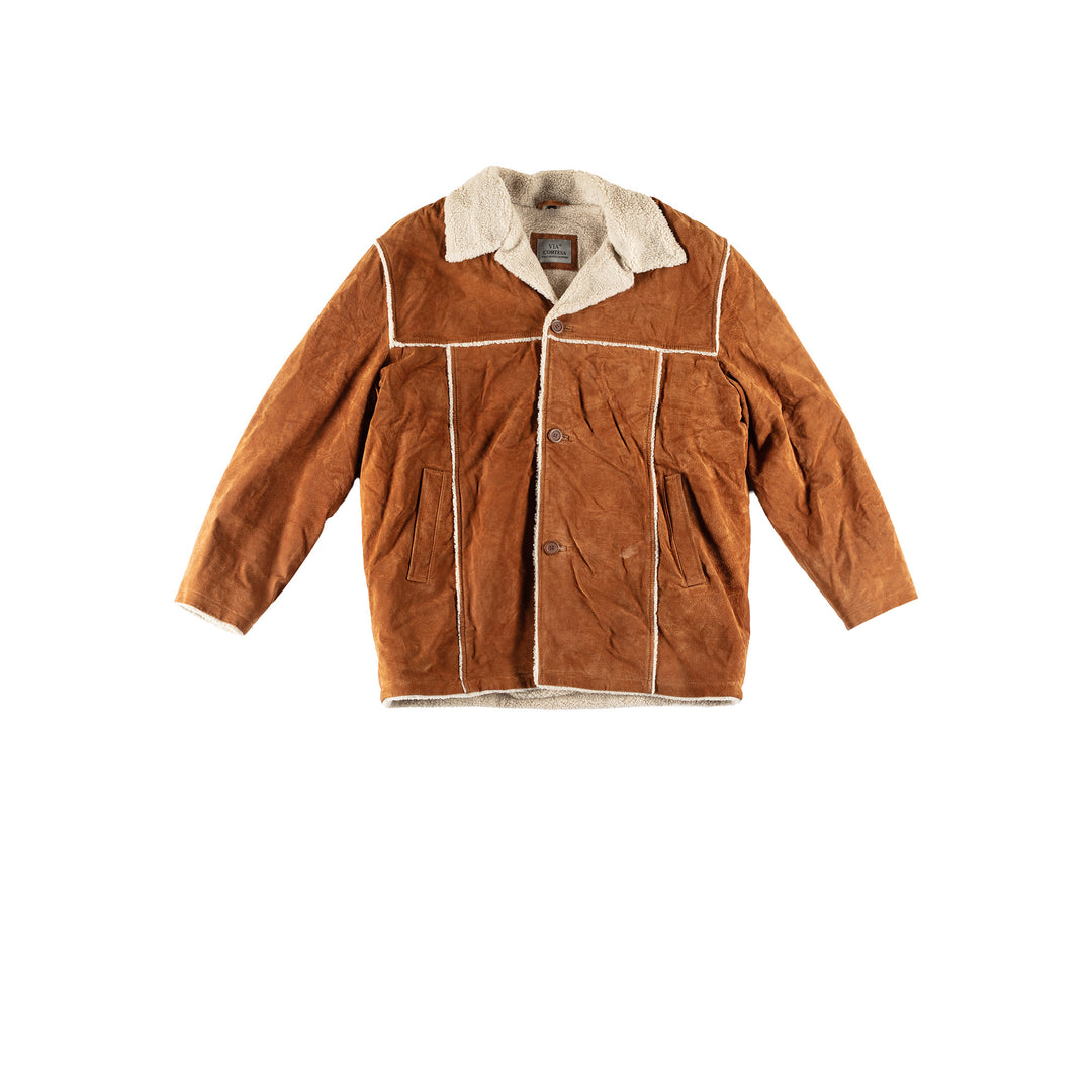 Vintage 80's Men Faux Sheepskin Coat in BrownVN736