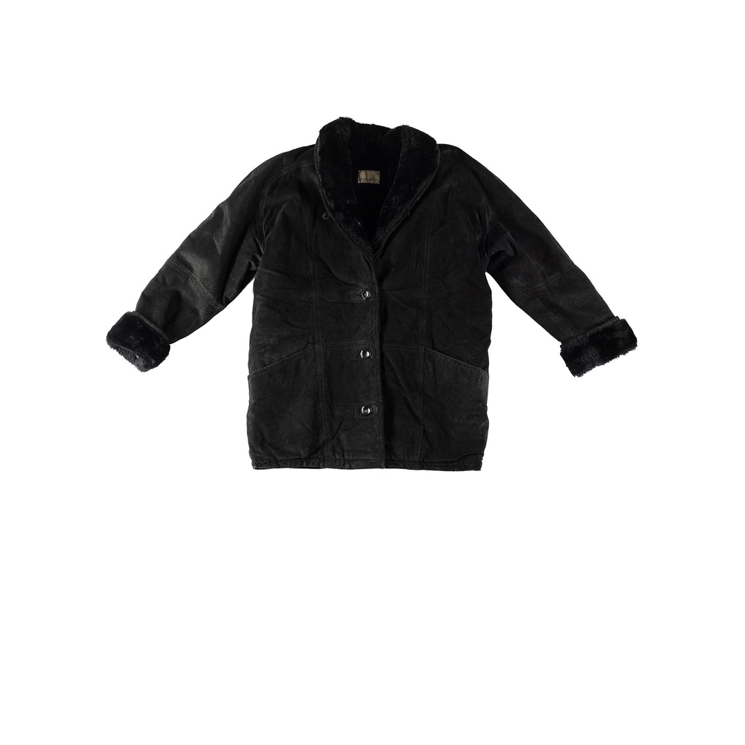 Vintage 80's Women Faux Sheepskin Coat in BlackMN365
