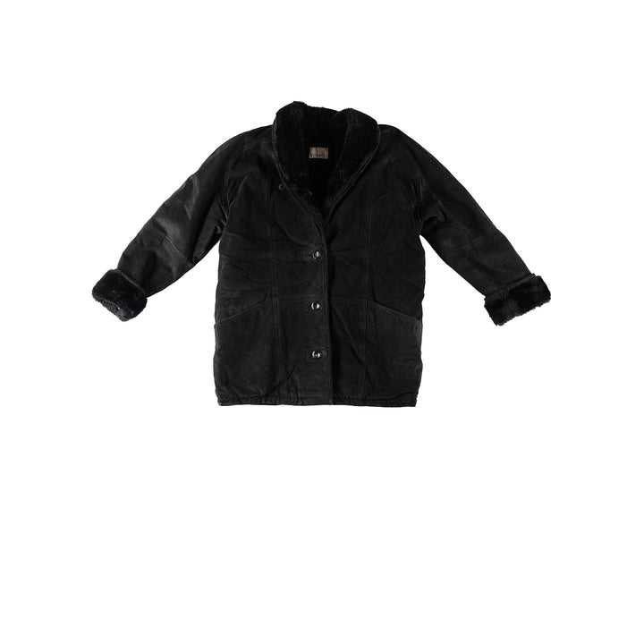 Vintage 80's Women Faux Sheepskin Coat in BlackMN365