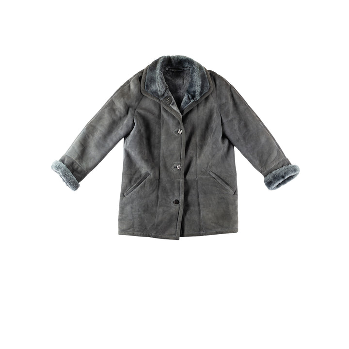 Vintage 80's Women Sheepskin Coat in GrayMN276