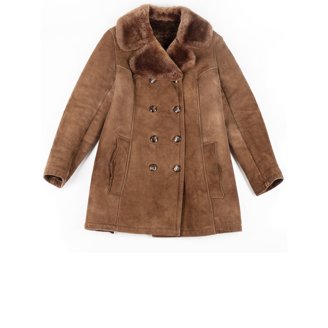 Vintage 70's Women Sheepskin Shearling Coat in Brown