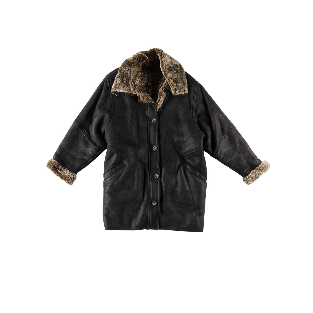 Vintage 80's Women Sheepskin Coat in BlackMN712