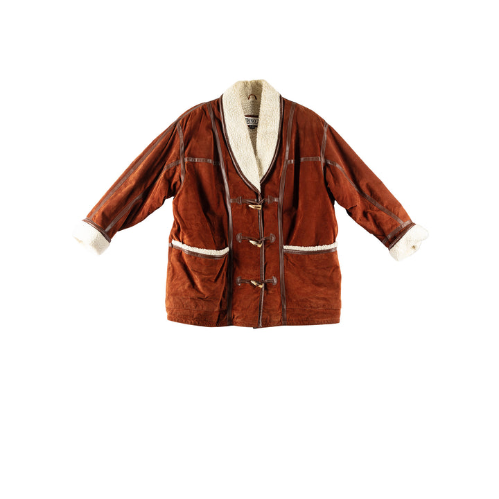 Vintage 80's Women Faux Sheepskin Coat in BrownMN783