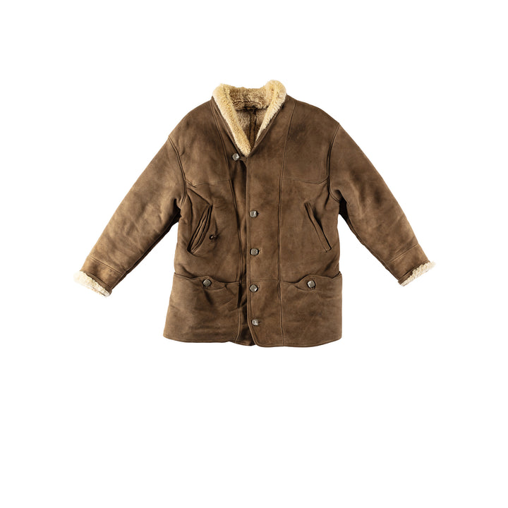 Vintage 80's Men Sheepskin Coat in KhakiVN414