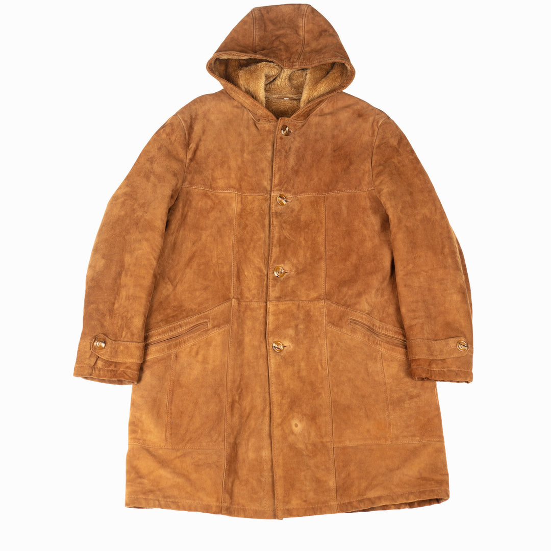 Vintage 80's Men Faux Sheepskin Coat in Brown