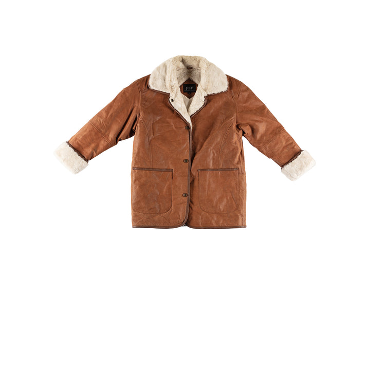 Vintage 80's Women Faux Sheepskin Coat in BrownMN358