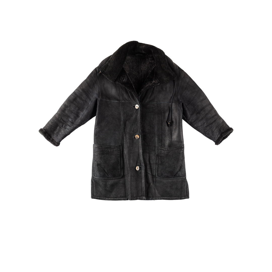 Vintage 80's Women Sheepskin Coat in BlackMN297