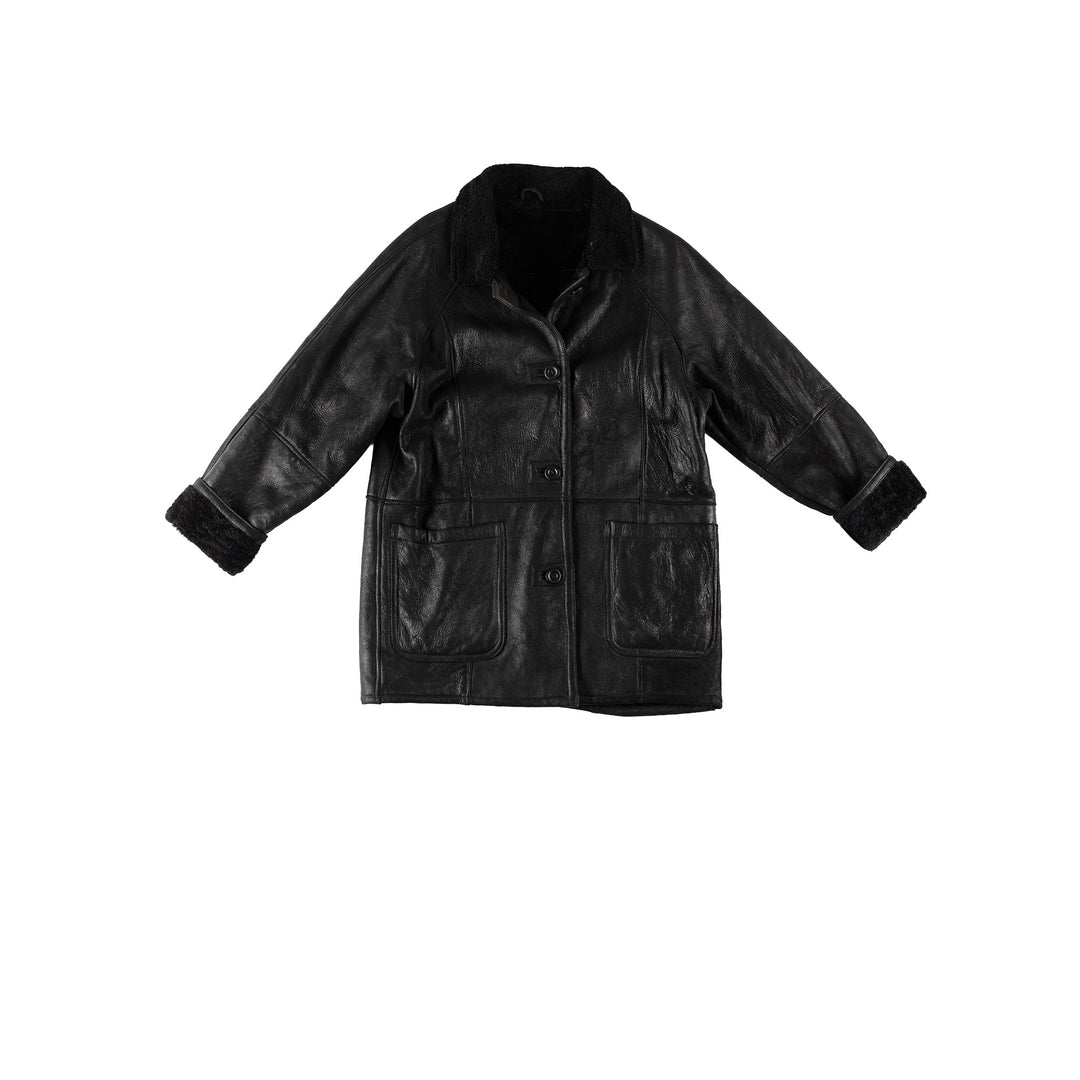 Vintage 80's Women Sheepskin Coat in BlackMN725