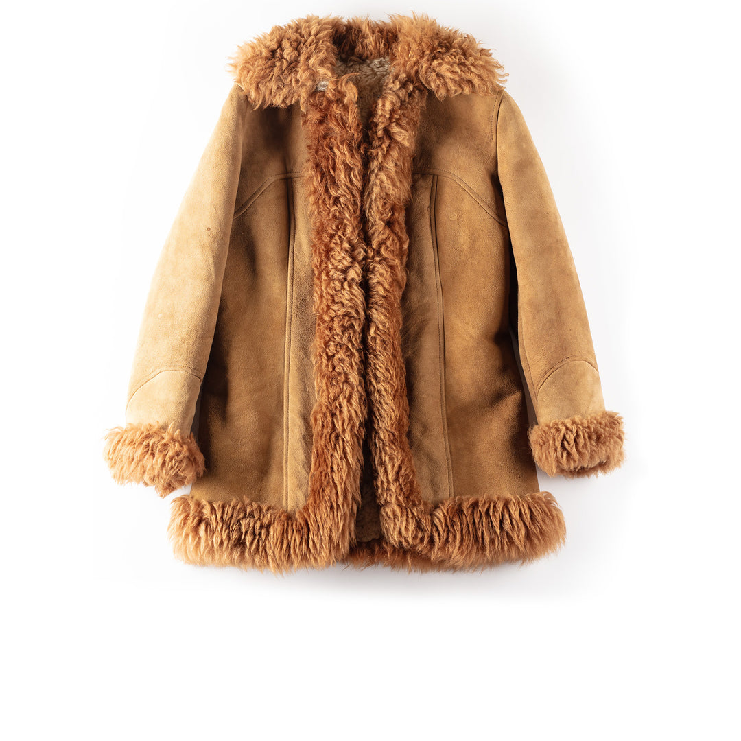 Vintage 70's Women Sheepskin Penny Lane Coat in Brown