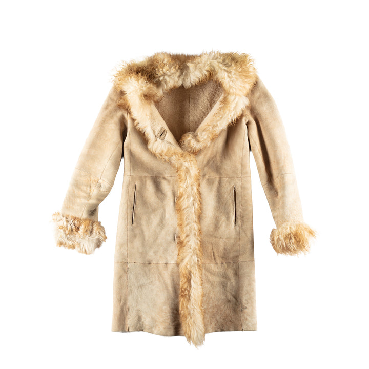 Vintage 90's Women Sheepskin Coat in Beige