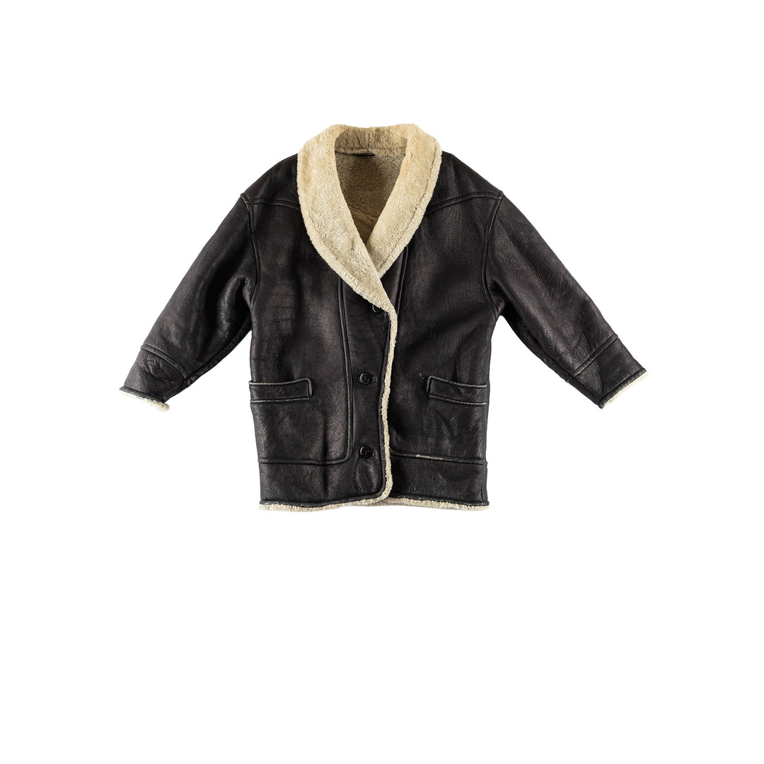 Vintage 80's Women Sheepskin Coat in BlackMN780