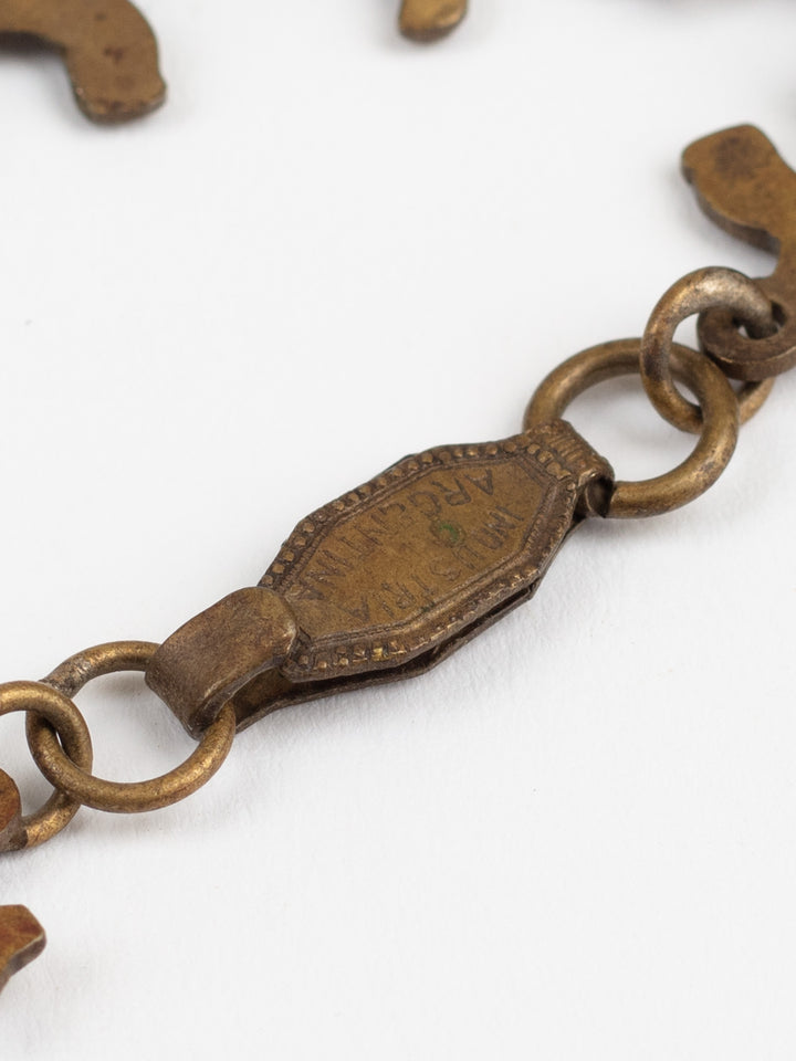 Vintage Brass Dog Link Bracelet with Rustic Patina – Made in Argentina
