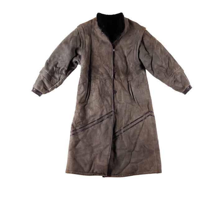 Vintage 80's Women Sheepskin Coat in GrayMN552