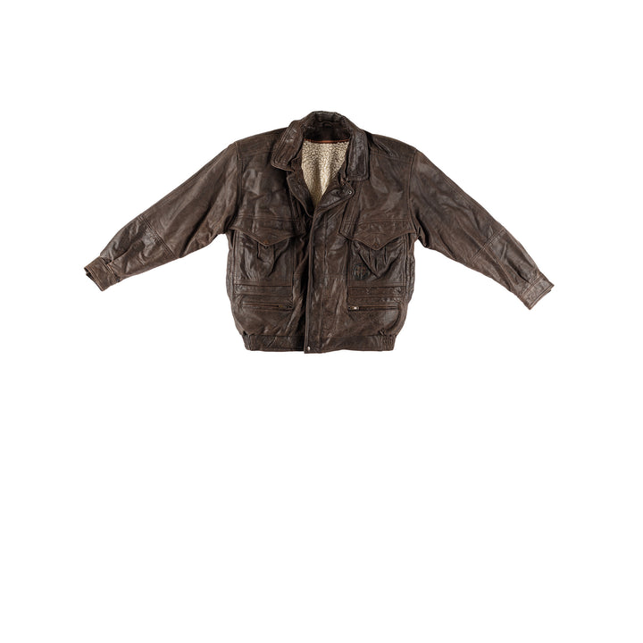 Vintage 80's Men Faux Sheepskin Jacket in BrownVN579