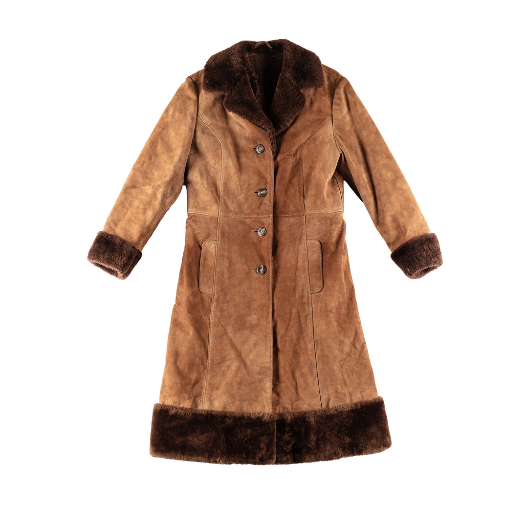 Vintage 70's Women Faux Sheepskin Coat in BrownMN335