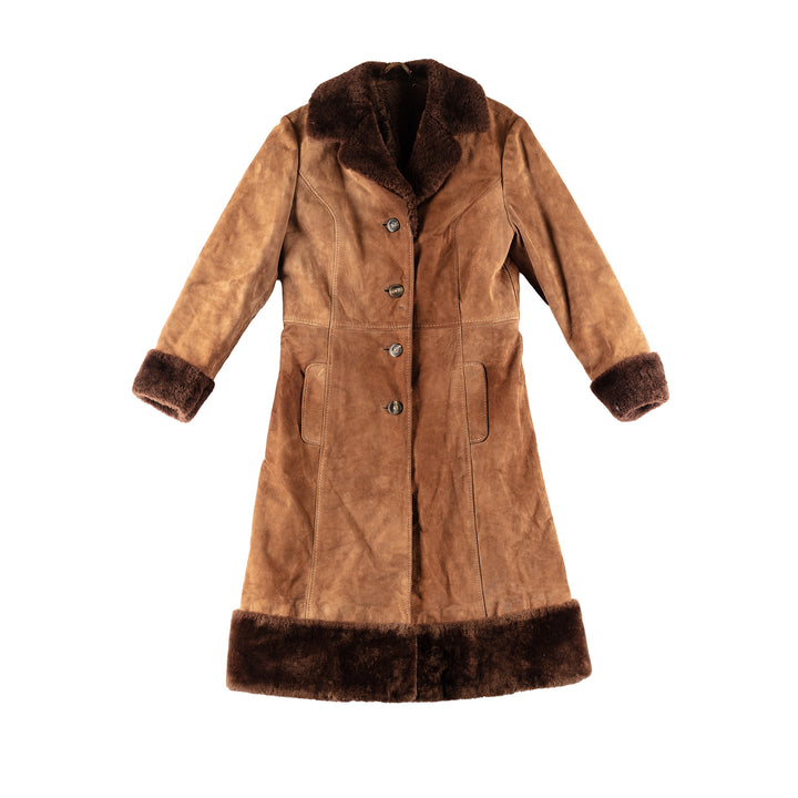 Vintage 70's Women Faux Sheepskin Coat in BrownMN335
