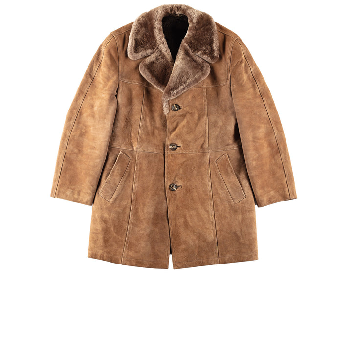 Vintage 70's Men Faux Sheepskin Coat in Brown
