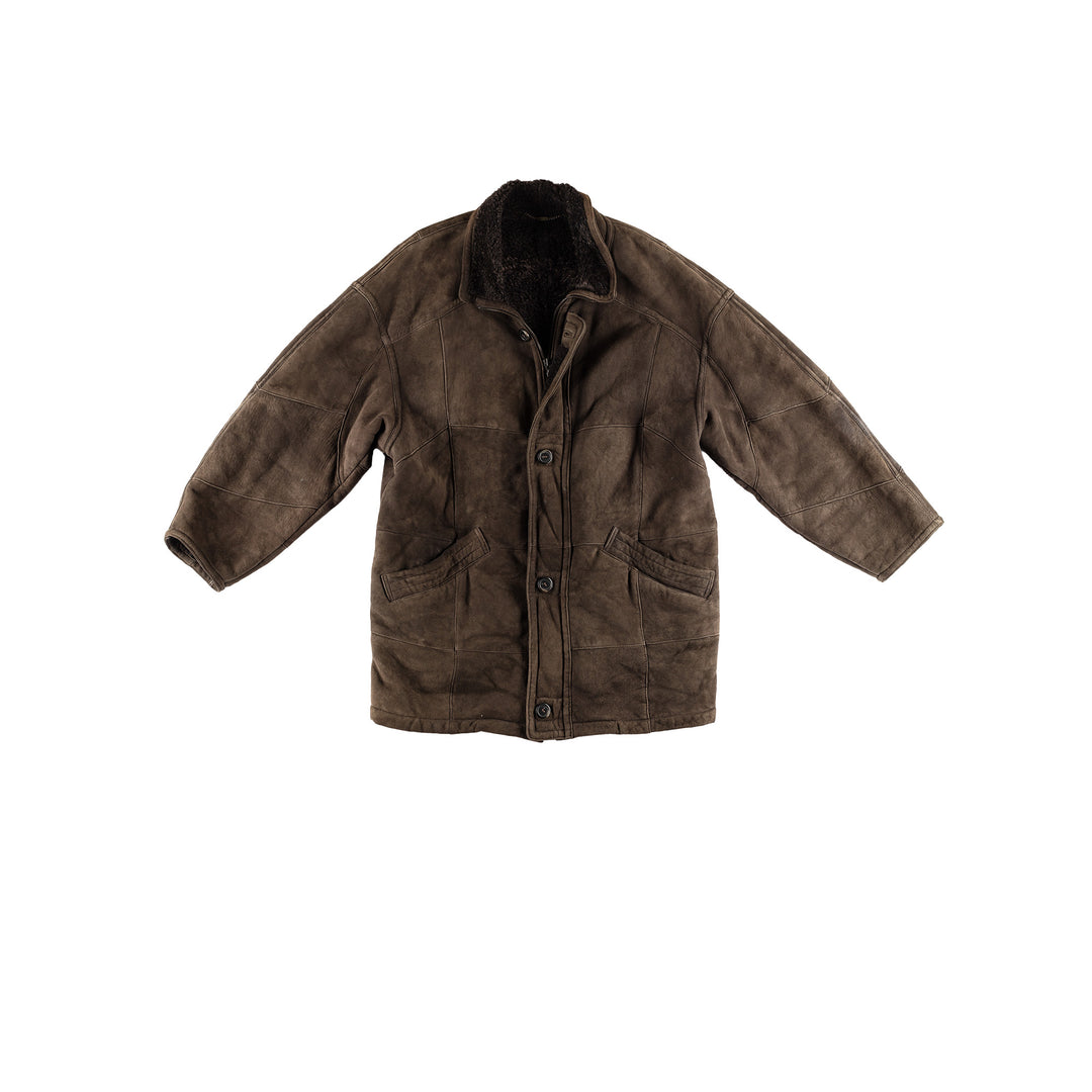 Vintage 80's Men Sheepskin Coat in KhakiVN462