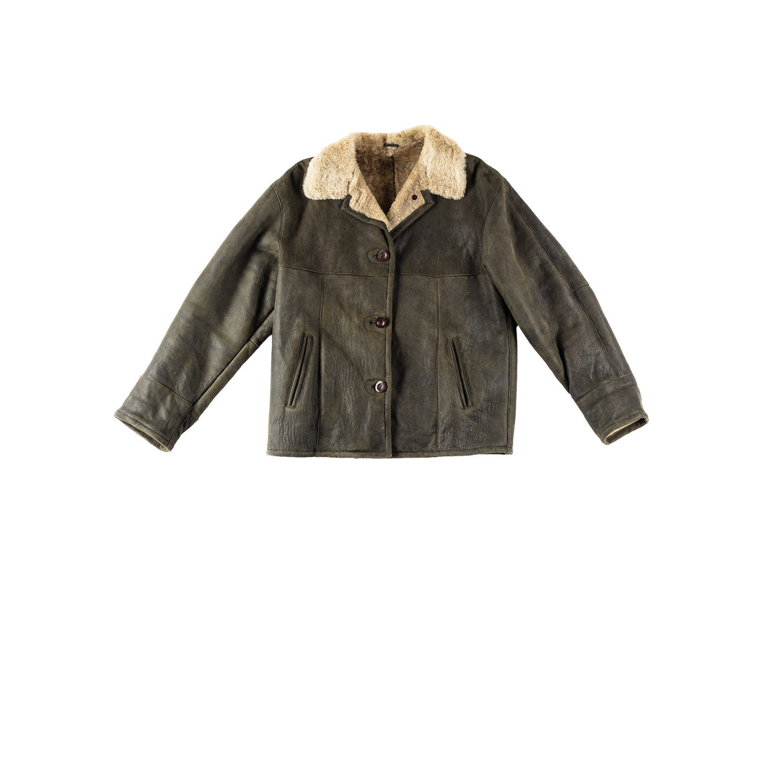 Vintage 80's Women Sheepskin Jacket in GreenMN323