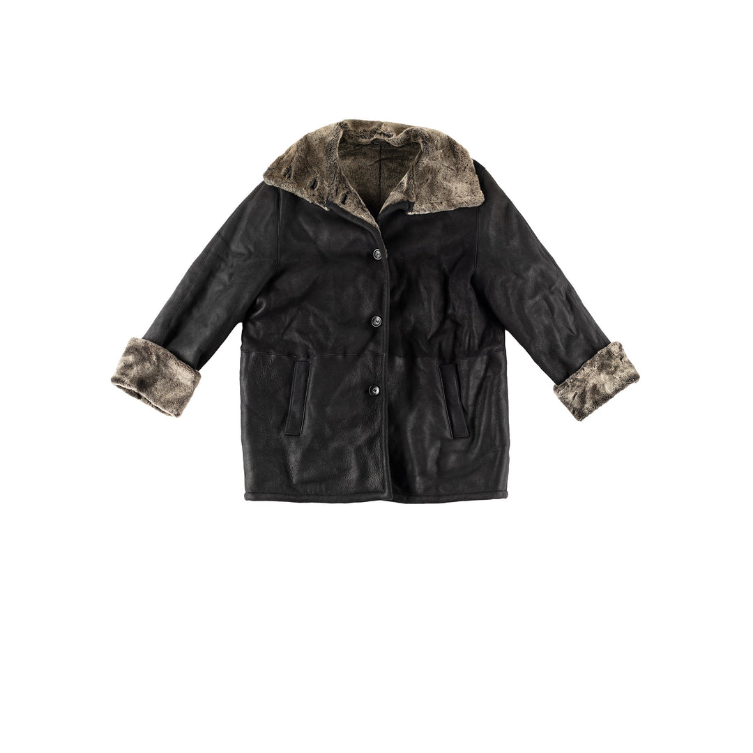 Vintage 80's Women Sheepskin Coat in BlackMN454