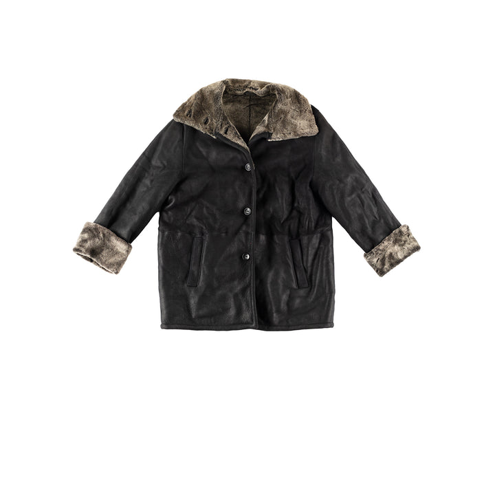 Vintage 80's Women Sheepskin Coat in BlackMN454