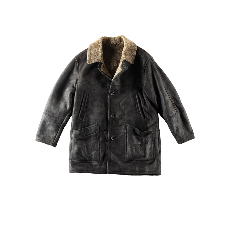 Vintage 80's Men Sheepskin Coat in Black