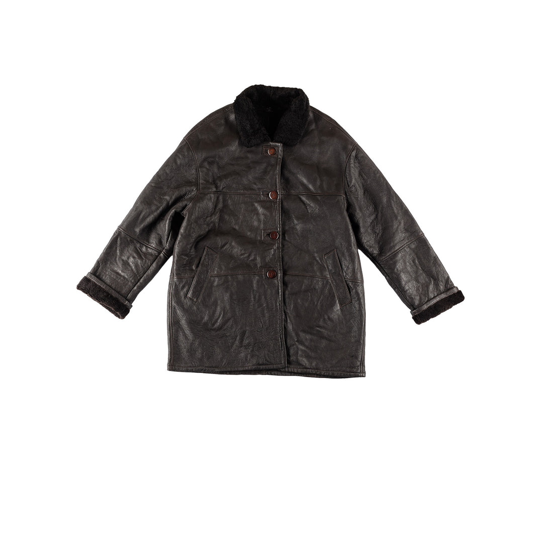Vintage 80's Women Sheepskin Coat in BlackMN741