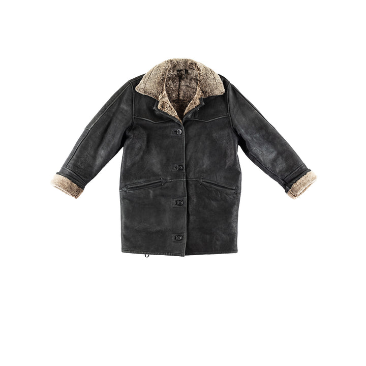 Vintage 80's Women Sheepskin Coat in BlackMN395