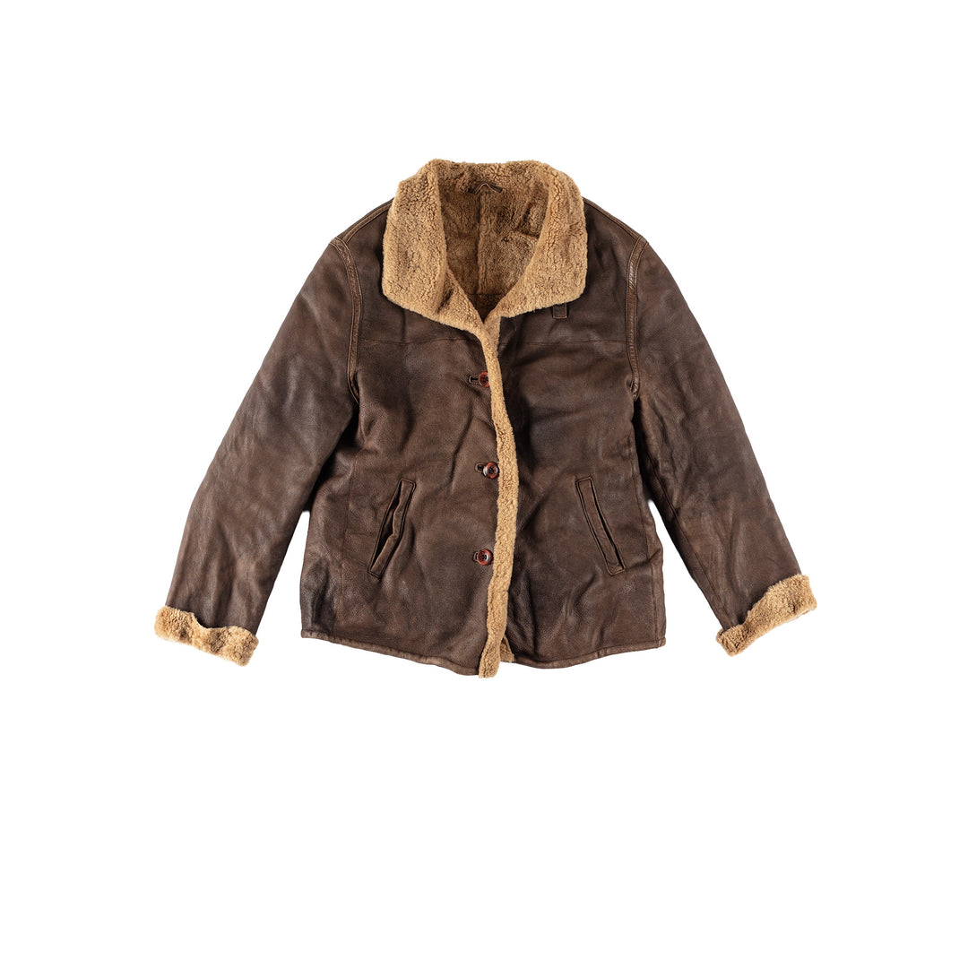 Vintage 80's Women Sheepskin Jacket in BrownMN595